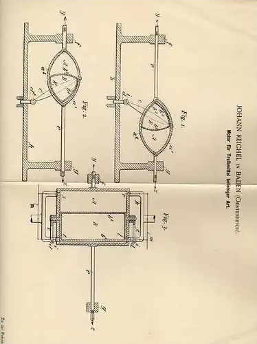 Original Patentschrift - J. Reichel in Baden , Österreich , 1899 , Motor für jegliche Treibmittel !!!