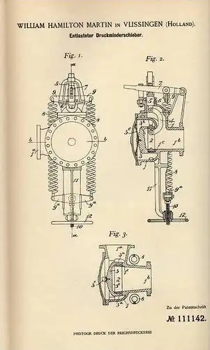 Original Patentschrift - W. Martin in Vlissingen , 1899 , Druckminderschieber , Druckminderer !!!