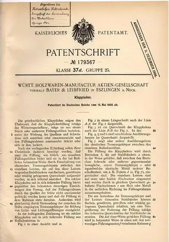 Original Patentschrift - Bayer & Leibfried in Eßlingen a. Neckar , 1905 , Klappladen !!!