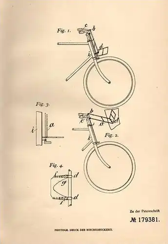 Original Patentschrift - J. Scheiper in Sassenberg i. Westf., 1906 , Fahrrad - Gepäckträger , Motorfahrrad , Fahrräder !