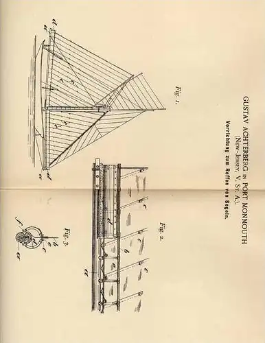 Original Patentschrift - G. Achterberg in Port Monmouth , USA , 1899 , Segelschiff , Segelboot , Segeln , Reffen !!!