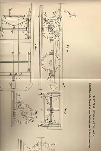 Original Patentschrift - F. Wallmann in Gröningen , 1898 , Schlittenbremse für Eisenbahn !!!