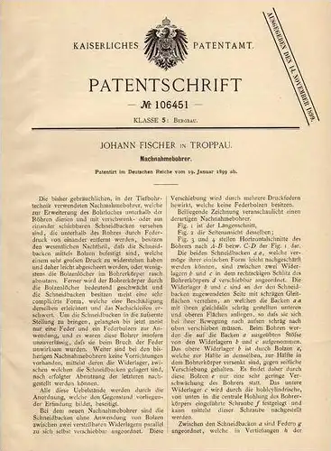 Original Patentschrift - J. Fischer in Troppau , 1899 , Bohrer für Bergbau !!!