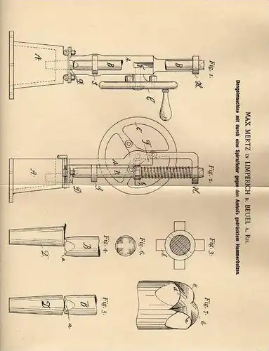 Original Patentschrift - M. Mertz in Limperich b. Beuel a.Rh., 1899 , Dengelmaschine !!!