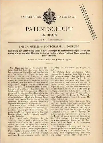 Original Patentschrift - F. Müller in Potschappel b. Dresden , 1899 , Papier- und Kartonmaschine , Freital !!!