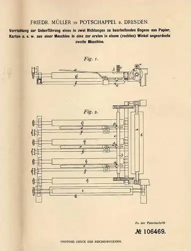 Original Patentschrift - F. Müller in Potschappel b. Dresden , 1899 , Papier- und Kartonmaschine , Freital !!!
