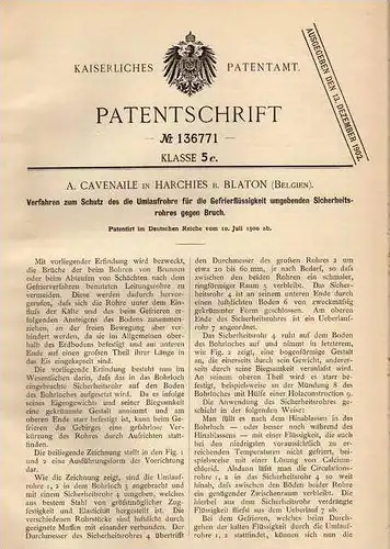 Original Patentschrift - A. Cavenaile in Harchies b. Blaton , 1900 , Bohren von Brunnen und Schächten , Bohrung , Rohr !