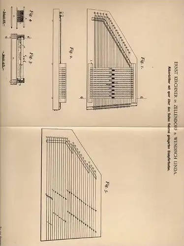 Original Patentschrift - E. Kirchner in Zellendorf b. Wendisch Linda , 1901 , Akkord - Zither mit Dämpfertasten !!!
