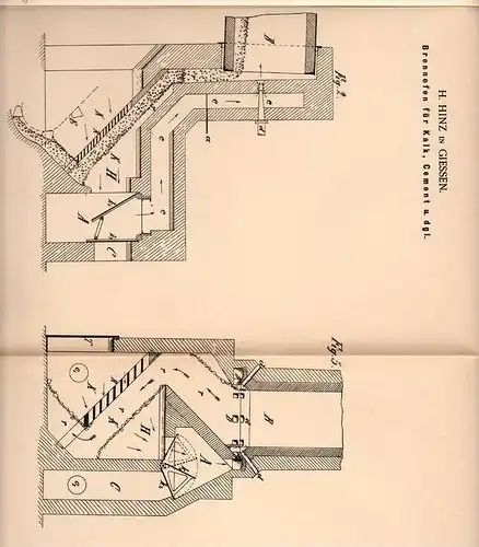 Original Patentschrift - H. Hinz in Giessen , 1901 , Brennofen für Kalk und Cement , Zement !!!