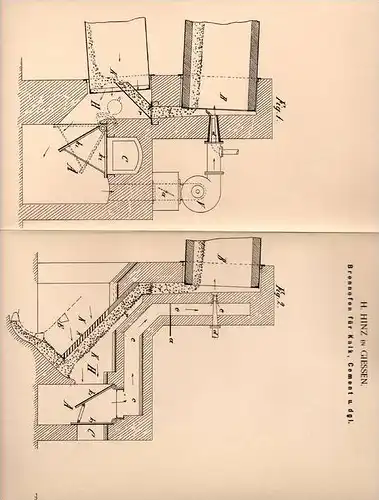 Original Patentschrift - H. Hinz in Giessen , 1901 , Brennofen für Kalk und Cement , Zement !!!