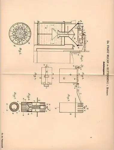 Original Patentschrift - Dr. F. Mlcan in Kuttenberg i. Böhmen , 1901 , Acetylen - Apparat , Kutná Hora !!!