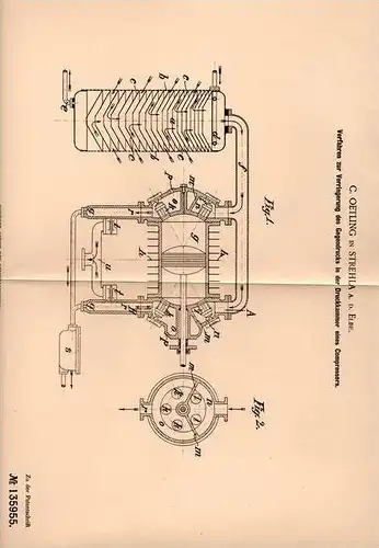 Original Patentschrift - C. Oetling in Strehla a.d. Elbe , 1900 , Druckminderung am Compressor , Kompressor !!!