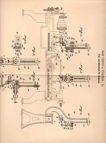 Original Patentschrift - K. Gölitz in Stadtilm i. Th., 1901 , Fräs- und Bohraufsatz für Drehbank , Dreherei !!!