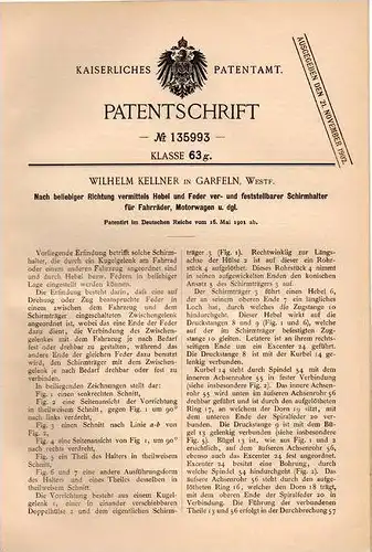 Original Patentschrift - W. Kellner in Garfeln , Westf., 1901 , Schirmhalter für Motorwagen , Automobile !!!