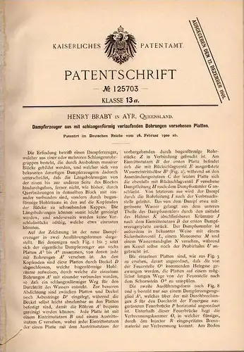 Original Patentschrift - H. Braby in Ayr , Queensland , 1900 , Dampferzeuger , Dampfmaschine !!!