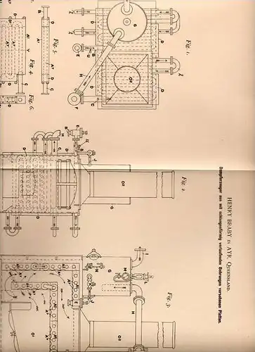 Original Patentschrift - H. Braby in Ayr , Queensland , 1900 , Dampferzeuger , Dampfmaschine !!!