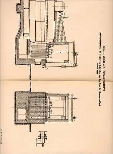 Original Patentschrift - Fa. L. Koch in Siegen - Sieghütte , 1900 , Überhitzer für Heizgase , Heizung , Feuerung !!!
