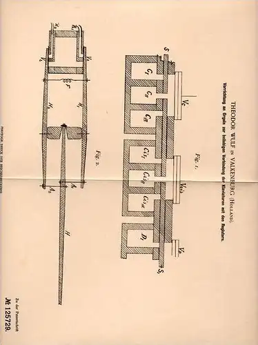 Original Patentschrift - T. Wulf in Valkenburg , 1900 , Orgel - Klavier Verbindung , Piano !!!
