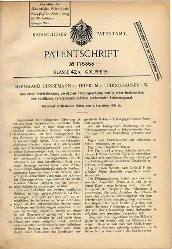 Original Patentschrift - B. Hunsemann in Tetekum b. Lüdinghausen i.W., 1905 , Zeichenapparat , Architektur , Zeichnen !!