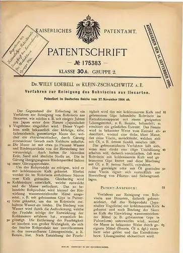 Original Patentschrift - Dr. W. Loebell in Klein Zschachwitz a.E., 1904 , Reinigung von Rohviscin !!!