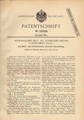 Original Patentschrift - Aktieselskabet BOG - OG in Kongsberg , Norwegen , 1900 , Buck - und Zeitungshalter !!!