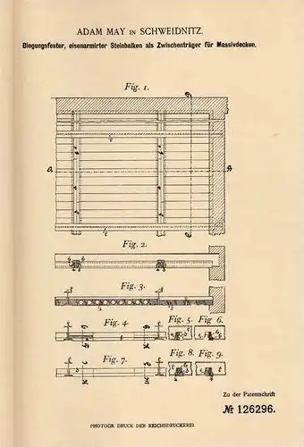 Original Patentschrift - A. May in Schweidnitz / Swidnica , 1900 , Steinbalken für Massivdecken !!!