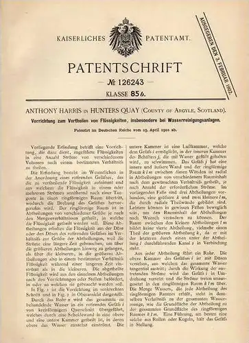 Original Patentschrift - A. Harris in Hunters Quay , 1900 , Wasser - Reinigungsanlage !!!