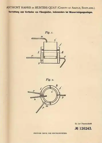 Original Patentschrift - A. Harris in Hunters Quay , 1900 , Wasser - Reinigungsanlage !!!