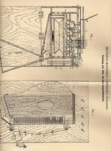 Original Patentschrift - M. Buschnigg in Mariazell , Steiermark , 1901 , Zither mit Zungenstimmwerk !!!