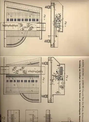 Original Patentschrift - J. Strong in Lismore , New South Wales , 1896 , Accorde für Klavier , Piano !!!