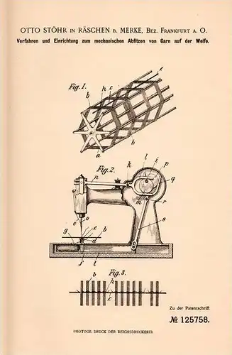 Original Patentschrift - O. Stöhr in Räschen b. Merke , Bez. Frankfurt a.O., 1900 , Filz - Maschine , Filzen !!!