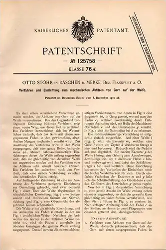 Original Patentschrift - O. Stöhr in Räschen b. Merke , Bez. Frankfurt a.O., 1900 , Filz - Maschine , Filzen !!!