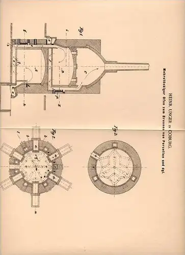 Original Patentschrift - H. Unger in Coburg , 1900 , Porzellan - Brennofen , Porcellan !!!