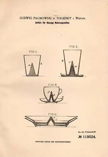 Original Patentschrift - L. Palmowski in Tolkemit i. Westpr., 1900 , Gefäß für Nahrungsmittel , Geschirr !!!