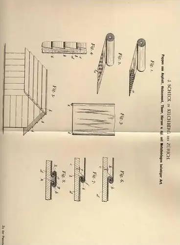 Original Patentschrift - J. Scheck in Kilchberg b. Zürich ,1899 , Pappe aus Asphalt  , Teer und Harz , Dach , Dachdecker