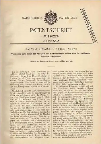 Original Patentschrift - H. Gaara in Skien , Norwegen , 1901 , Holz - Schleiferei , Wasserreinigung !!!