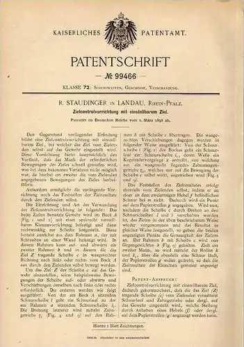Original Patentschrift - R. Staudinger in Landau , 1898 , Zielapparat für Gewehr , Waffe , Pistole , Schützenverein !!!