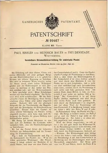 Original Patentschrift - P. Risser in Freudenstadt , Württ. , 1897 , elektrische Pendel !!!