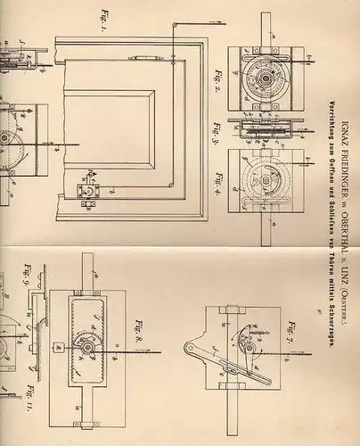 Original Patentschrift - I. Friedinger in Oberthal b. Linz , 1900 , Öffner und Schließer für Türen , Tür !!!