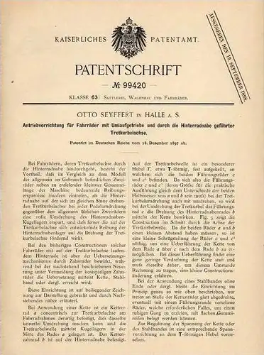 Original Patentschrift - O. Seyffert in Halle a.S., 1897 , Antrieb für Fahrräder mit Umlaufgetriebe , Fahrrad !!!