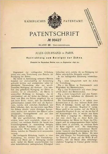 Original Patentschrift - Zahnreinigung , Zahnarzt , Zähne , 1897 , J. Cournand in Paris , Zahnfleisch !!!