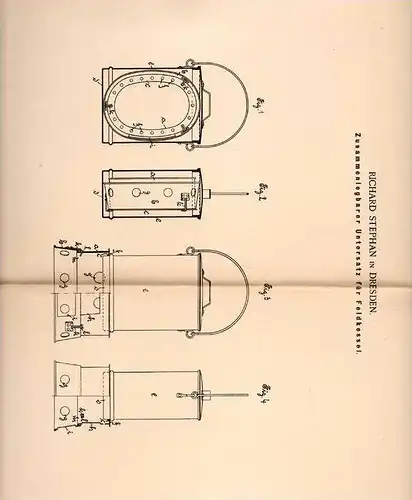 Original Patentschrift - Feldkessel , Feldküche , 1900 , R. Stephan in Dresden !!!