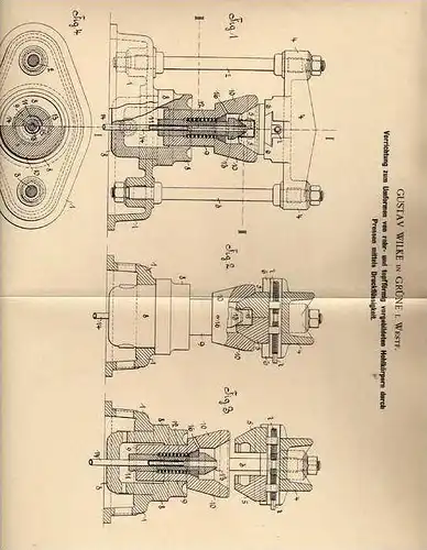 Original Patentschrift - G. Wilke in Grüne i. Westf., 1900 , Umformapparat für Hohlkörper !!!