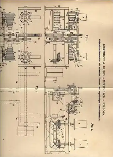 Original Patentschrift - Berkenhoff & Drebes in Merkenbach b. Herborn , 1900 , Drahtziehmaschine !!!