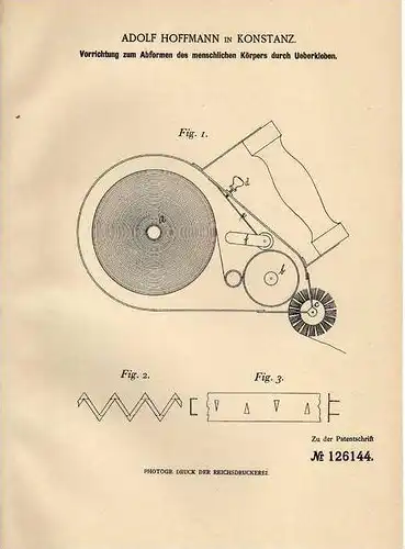 Original Patentschrift - Abformer des menschlichen Körpers , 1901 , A. Hoffmann in Konstanz , Anatomie , Körper !!!