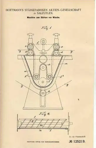 Original Patentschrift - Hoffmann`s Stärkefabrik in Salzuflen , 1900 , Maschine zum Stärken von Wäsche !!!