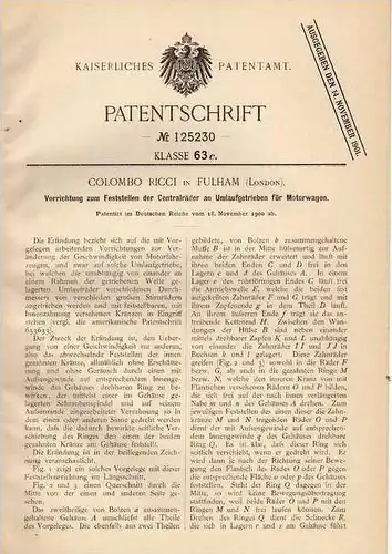 Original Patentschrift - C. Ricci in Fulham , 1900 , Getriebe für Motorwagen , Automobile !!!