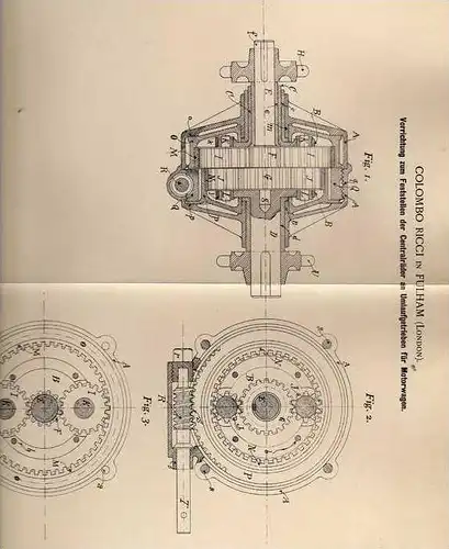 Original Patentschrift - C. Ricci in Fulham , 1900 , Getriebe für Motorwagen , Automobile !!!