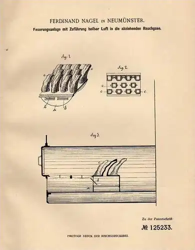 Original Patentschrift - F. Nagel in Neumünster , 1900 , Heizung , Feuerungsanlage !!!