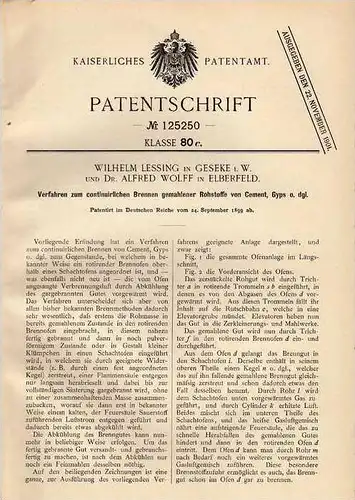 Original Patentschrift - W. Lessing in Geseke i.W., 1899 , Brennen von Rohstoffen , Cement und Gips !!!